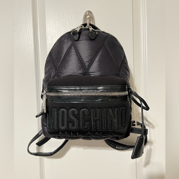 MOSCHINO QUILTED NYLON SMALL BACKPACK BLACK - Picture 9 of 11